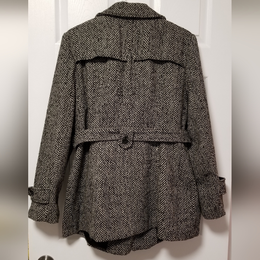 Nicole Miller Coat, Black and White Herringbone - Picture 7 of 9